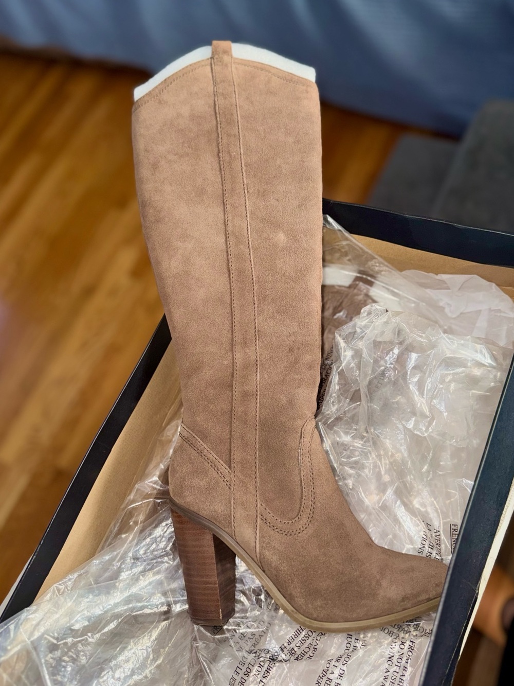 Kenneth Cole Taupe Suede Knee-High Block Heel Boots